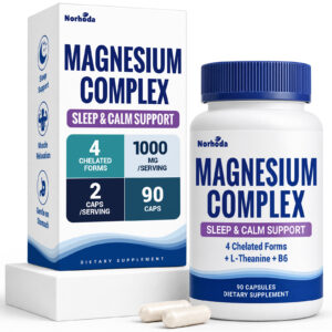 Magnesium Glycinate Complex 1000mg for Women and Men, Sleep and Calm Support, Stomach Friendly, 6 in 1 Chelated with Magnesium Glycinate, Bisglycinate, Lactate, Taurate, L Theanine and B6, 60 Capsules